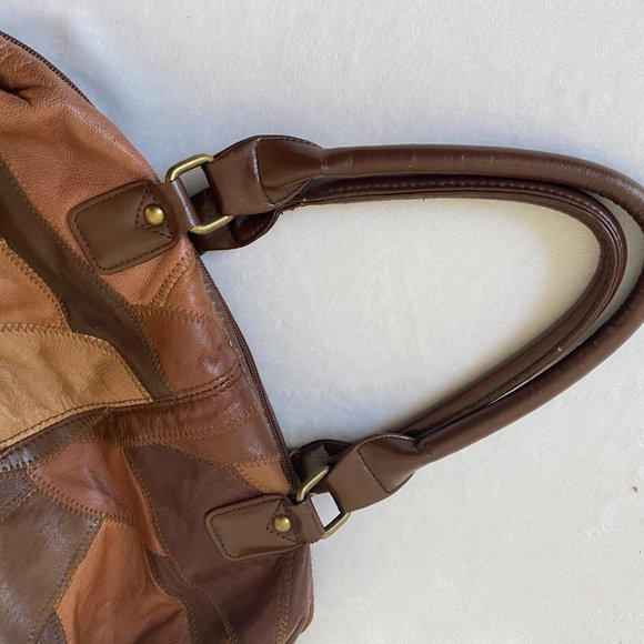 Necessary Objects Patchwork Handbag Vegan Leather Satchel Purse - Picture 6 of 12